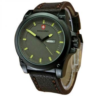 Swiss Army Jam Tangan Pria-Strap Kulit-Coklat Tua Kuning-SA 1444 DBY  