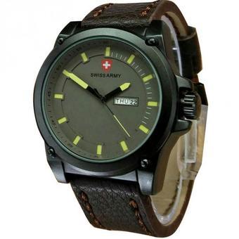 Swiss Army Jam Tangan Pria-Strap Kulit-Coklat Tua Kuning-YSA 1444 DB  