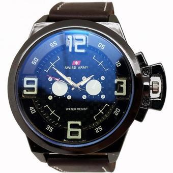 Swiss Army - Jam Tangan Pria - Strap Kulit - Coklat Tua Variasi Biru - SA 7783 A  