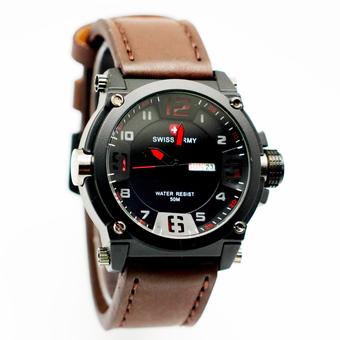 Swiss Army - Jam Tangan Pria - Strap Kulit - Coklat Tua Variasi Merah - SA 005 L  