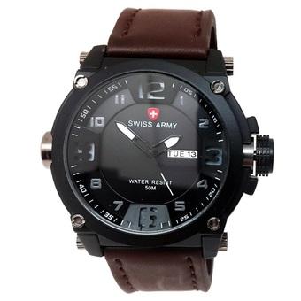 Swiss Army - Jam Tangan Pria - Strap Kulit - Coklat Tua Variasi Putih - SA 005 D  