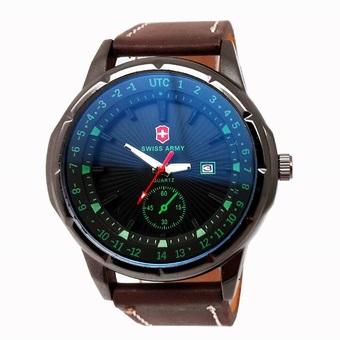 Swiss Army - Jam Tangan Pria - Strap Kulit Coklat Tua - Variasi Hijau - SA 0012 L  