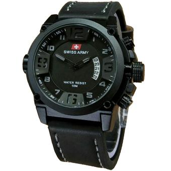 Swiss Army - Jam Tangan Pria - Strap Kulit - Full Hitam - SA7169  