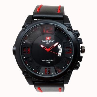 Swiss Army Jam Tangan Pria - Strap Kulit Hitam List Merah - SA8826  