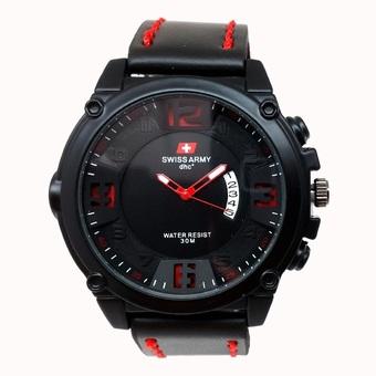 Swiss Army - Jam Tangan Pria - Strap Kulit - Hitam Merah - SA 0011 L  