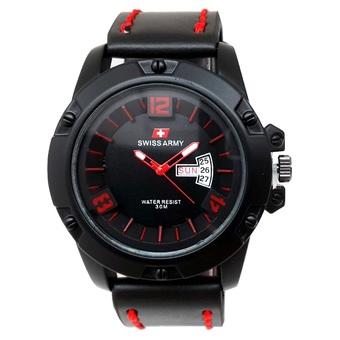 Swiss Army - Jam Tangan Pria - Strap Kulit - Hitam Merah - SA 0032 L  