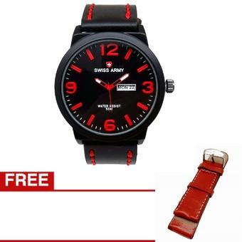 Swiss Army Jam Tangan Pria - Strap Kulit - Hitam Merah - SA 0043  