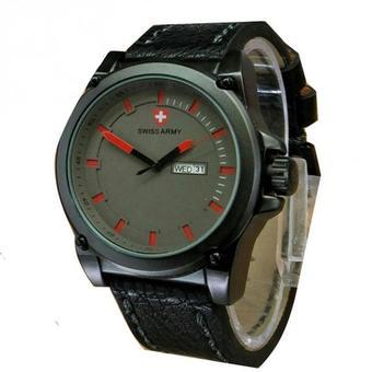 Swiss Army Jam Tangan Pria-Strap Kulit-Hitam Merah-SA 1444 TR  