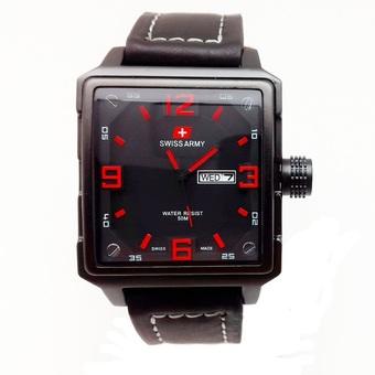 Swiss Army - Jam Tangan Pria - Strap Kulit - Hitam Merah - SA 4166 M  