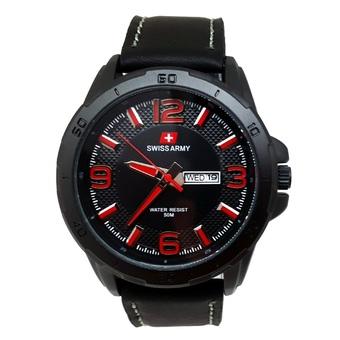 Swiss Army - Jam Tangan Pria - Strap Kulit - Hitam Merah - SA 5022 M  