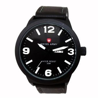 Swiss Army - Jam Tangan Pria - Strap Kulit - Hitam Putih - SA 002 A  