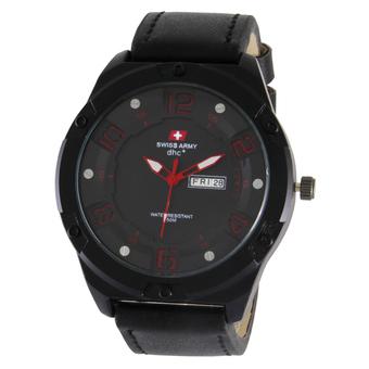 Swiss Army Jam Tangan Pria - Strap Kulit - Hitam Putih - Sa 0043 Black Red  