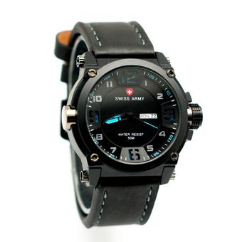 Swiss Army - Jam Tangan Pria - Strap Kulit - Hitam Variasi Biru - SA 005 HB  