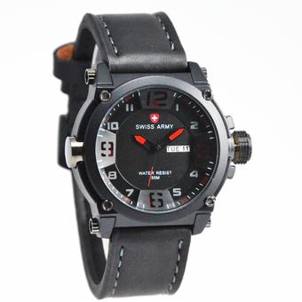 Swiss Army - Jam Tangan Pria - Strap Kulit - Hitam Variasi Merah - SA 005 L  