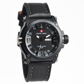 Swiss Army - Jam Tangan Pria - Strap Kulit - Hitam Variasi Putih - SA 005 L  