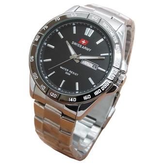 Swiss Army - Jam Tangan Pria - Strap Stainless Steel - Silver - Hitam - Sa 0203 SH  