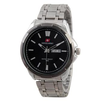 Swiss Army Jam Tangan Pria - Strap Stainless steel - Silver Black - Sa 5090 SB  