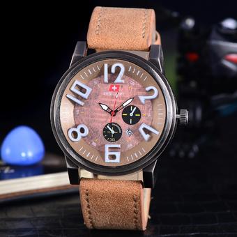 Swiss Army Jam Tangan Pria - Swiss Army Sporty & Elegant Watches - Body Bronze - Brown Dial - Tali Kulit Hitam - SA-2463A-BC-TGL- Kulit Coklat  