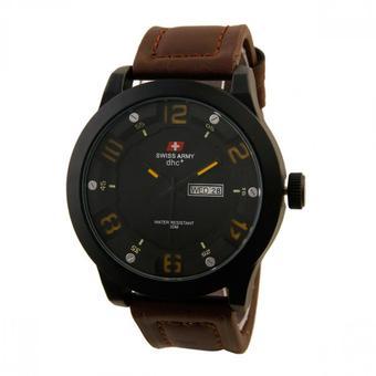 Swiss Army - Jam Tangan Pria - TS 100 Cokelat list Kuning - Kulit  