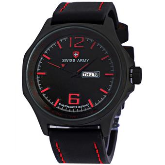 Swiss Army Jam Tangan Pria - Tali Kulit - Hitam Lis Merah - SA4508  