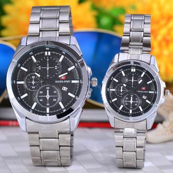 Swiss Army - Jam Tangan Pria & Wanita – Body Silver- Black Dial – Stainless Stell Band - SA-5383GL-TGL-SB- Couple  