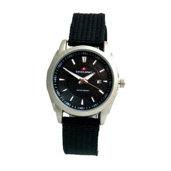 Swiss Army Jam Tangan WANITA - Silver Dove - Bezel Hitam - Tali Kanvas- SA 1111 B  