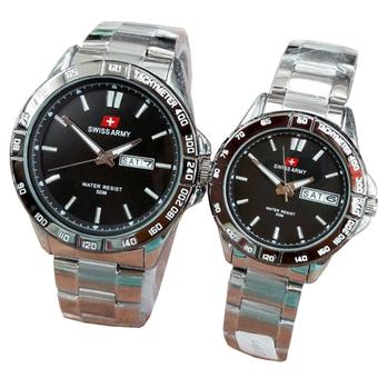 Swiss Army - Jam Tangan Wanita - Couple - Strap Stainless steel - Silver - Hitam - Sa 0021 SH  