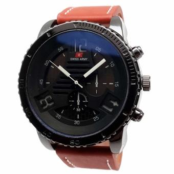 Swiss Army - Jam Tangan pria - Strap Kulit - Coklat Tua Variasi Biru - SA 005 c  