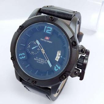 Swiss Army Jam tangan Pria - Detik Disamping - Leather Strap - SA 2411 List Biru - Hitam  