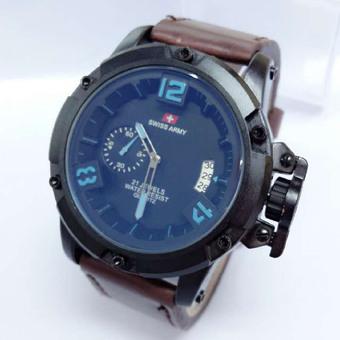 Swiss Army Jam tangan Pria - Detik Disamping - Leather Strap - SA 2411 List Biru - Coklat Tua  