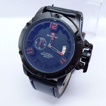 Swiss Army Jam tangan Pria - Detik Disamping - Leather Strap - SA 2411 List Merah - Hitam  