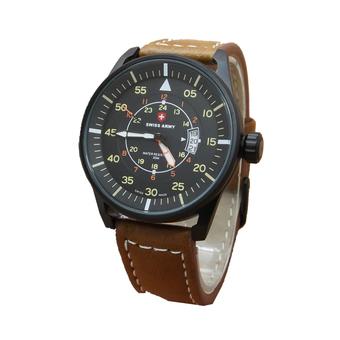 Swiss Army Men's Casual Original Date Jam Tangan Pria - Coklat Hitam - Strap Kulit  