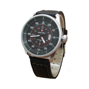 Swiss Army Men's Casual Original Date Jam Tangan Pria - Hitam-Silver - Strap Kulit  