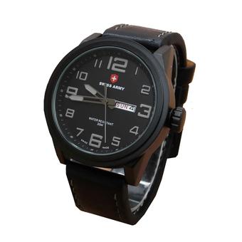 Swiss Army Men's Casual Original Day Date Jam Tangan Pria Original - Hitam - Strap Kulit  