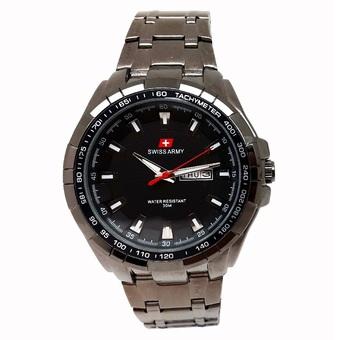 Swiss Army Men's Day Date - Jam Tangan Pria - Hitam Stainless - Dial Hitam - SA 4100 M  