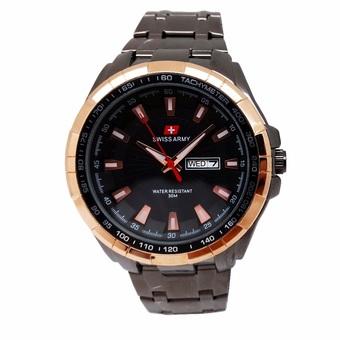 Swiss Army Men's Day Date - Jam Tangan Pria - Hitam Stainless - Bezel Gold - SA 4100 M  