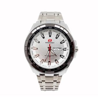 Swiss Army Men's Day Date - Jam Tangan Pria - Silver Stainless - Dial Putih - SA 4100 M  