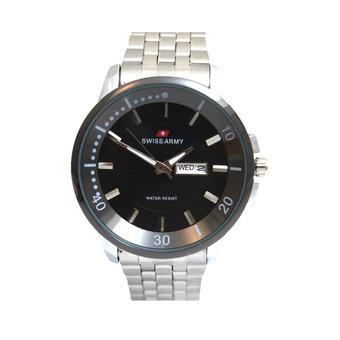 Swiss Army Men's Jam Tangan Pria - Body Silver Bezel Hitam - Stainless Steel Back - TW 0967 G  