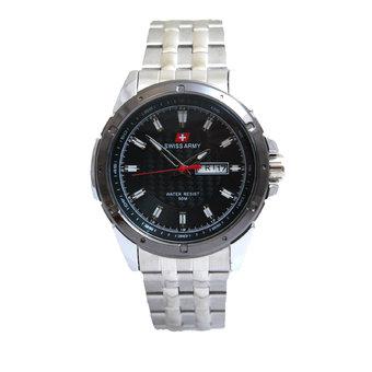 Swiss Army Men's Jam Tangan Pria - Body Silver + Bezel Hitam - Stainless Steel Back - SA 4140 M  