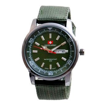 Swiss Army Men's - Jam Tangan Pria - SA 3117 MB Bezel Hijau - Kanvas - Tanggal Hari  