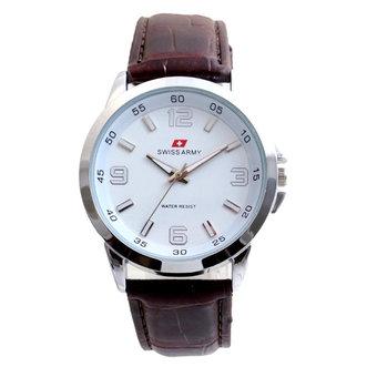 Swiss Army Men's - Jam Tangan Pria - SA 4421 C Body + Bezel Silver - Tali Coklat- Leather  