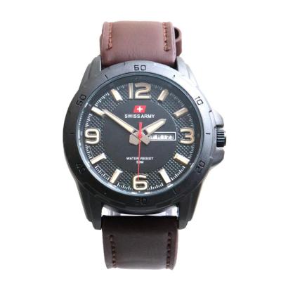 Swiss Army Men's - Jam Tangan Pria - SA 5022 M JARUM KUNING TALI COKLAT TUA - Strap Kulit