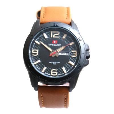 Swiss Army Men's - Jam Tangan Pria - SA 5022 M JARUM KUNING TALI COKLAT MUDA - Strap Kulit