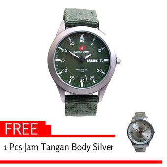 Swiss Army Men's - Jam Tangan Pria - SA 5034 M Bezel Hijau + Gratis Jam Tangan Body Silver  