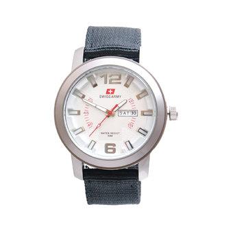 Swiss Army Men's - Jam Tangan Pria - SA 5057 M Bezel Putih - Kanvas - Tanggal Hari  