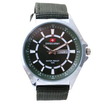 Swiss Army Men's - Jam Tangan Pria - SA 5086 M Bezel Hijau - Kanvas - Tanggal Hari  