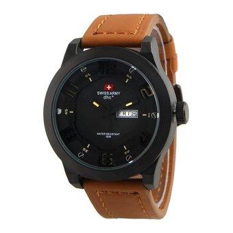 Swiss Army Men's - Jam Tangan Pria - SA 603 M Body Hitam - Kulit Coklat  