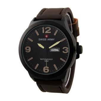 Swiss Army Men's Jam Tangan Pria - Strap Kulit Sintetis - Cokelat - Sa 4466 Ct  