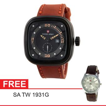 Swiss Army Mens Elegant - Cokelat - Stainless/Kulit - SA 4096 BL MED BRW + Gratis Swiss Army TW 1931  