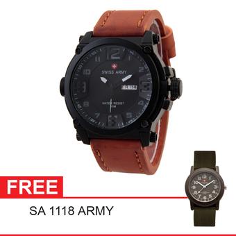 Swiss Army Mens Elegant - Cokelat - Stainless/Kulit - SA 7169 BL MED BRW + Gratis Swiss Army SA 1118  